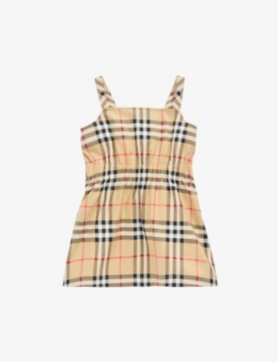 BURBERRY BURBERRY ARCHIVE BEIGE IP CHK CHECKED STRETCH-COTTON DRESS 6 MONTHS-2 YEARS,65246918