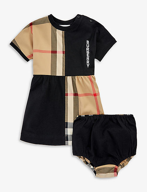 BURBERRY: Elena check-print cotton dress and bloomers set 1-18 months
