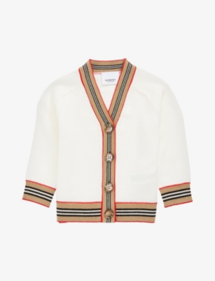 Burberry Babies'  Ivory Graham Stripe-trim Wool-knit Cardigan 6 Months - 2 Years