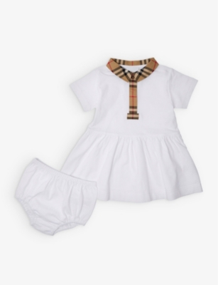 BURBERRY: Tartan-trim stretch-cotton&nbsp;dress and bloomers 3-18 months