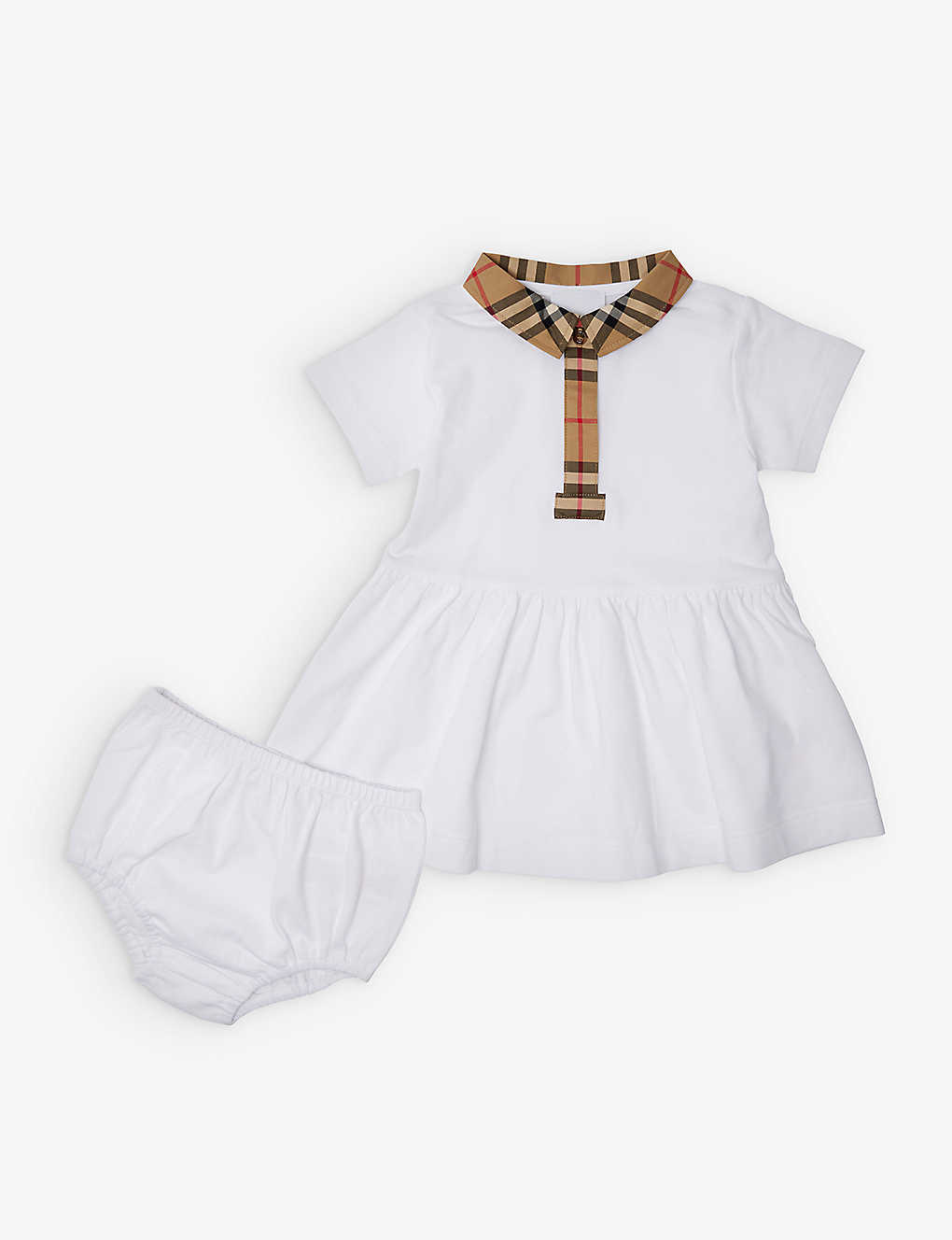 Shop Burberry White Tartan-trim Stretch-cotton Dress And Bloomers 3-18 Months