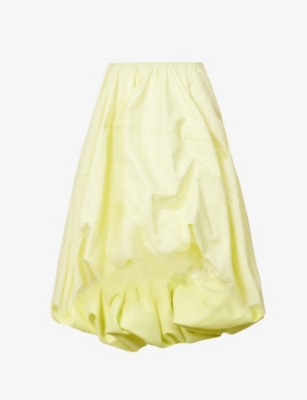 SPORTMAX SPORTMAX WOMEN'S BRIGHT YELLOW PUFFED ASYMMETRIC SHELL MIDI SKIRT,65245065