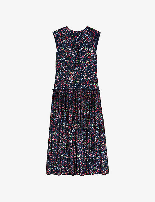 TED BAKER: Coraal graphic-print pleated recycled polyester-blend midi dress