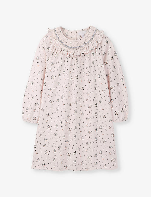 THE LITTLE WHITE COMPANY: Josie smocked floral-print cotton dress 6-12 months