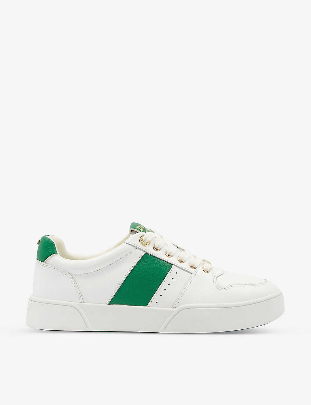 Dune Womens Green-leather Elysium Stripe Low-top Leather Trainers