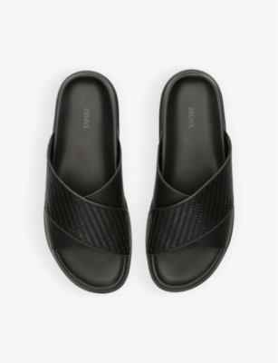 Shop Ermenegildo Zegna Zegna Men's Black Panarea Leather Sandals