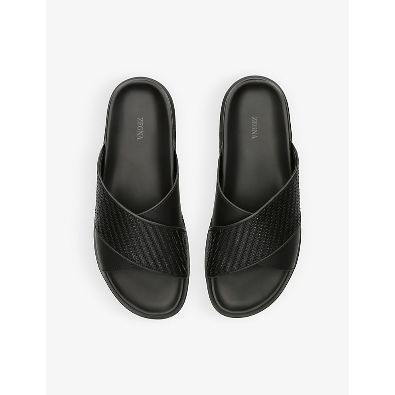 Shop Ermenegildo Zegna Panarea Leather Sandals In Black