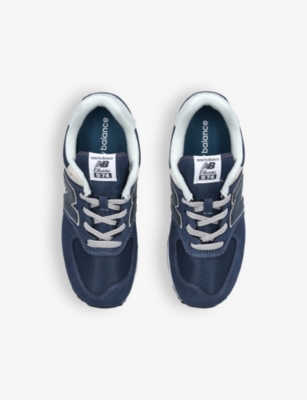 NEW BALANCE: Kids' 574 Evergreen logo-embossed suede and mesh low-top trainers