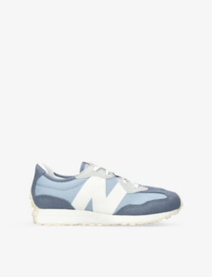 New Balance Boys Pale Blue Kids 327 Brand-patch Suede And Mesh Mid-top Trainers 9-12 Years