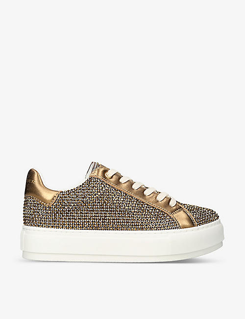 KURT GEIGER LONDON: Laney crystal-embellished woven low-top trainers