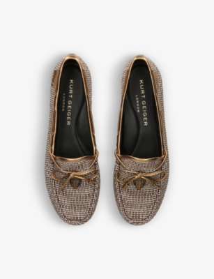 Kurt Geiger Houndstooth Eagle-head Moccasins In Beige