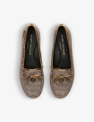 Shop Kurt Geiger London Women's Beige Eagle Bow-embellished Houndstooth Woven Moccasins