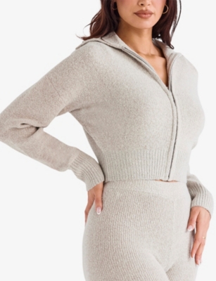 House Of Cb Of Cb Womens Blaise Cropped Knitted Cardigan Opal In Opal