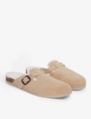 The White Company Womens Neutral Slip-on Suede Mule Slippers