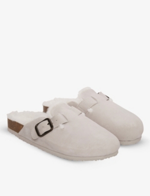 The White Company Womens Pale Grey Slip-on Suede Mule Slippers