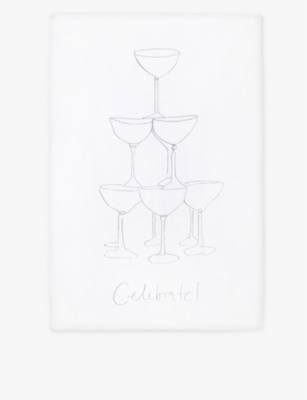 THE WHITE COMPANY THE WHITE COMPANY WHITE CELEBRATE GLASS-PRINT LINEN TEA TOWEL 47CM X 70CM 