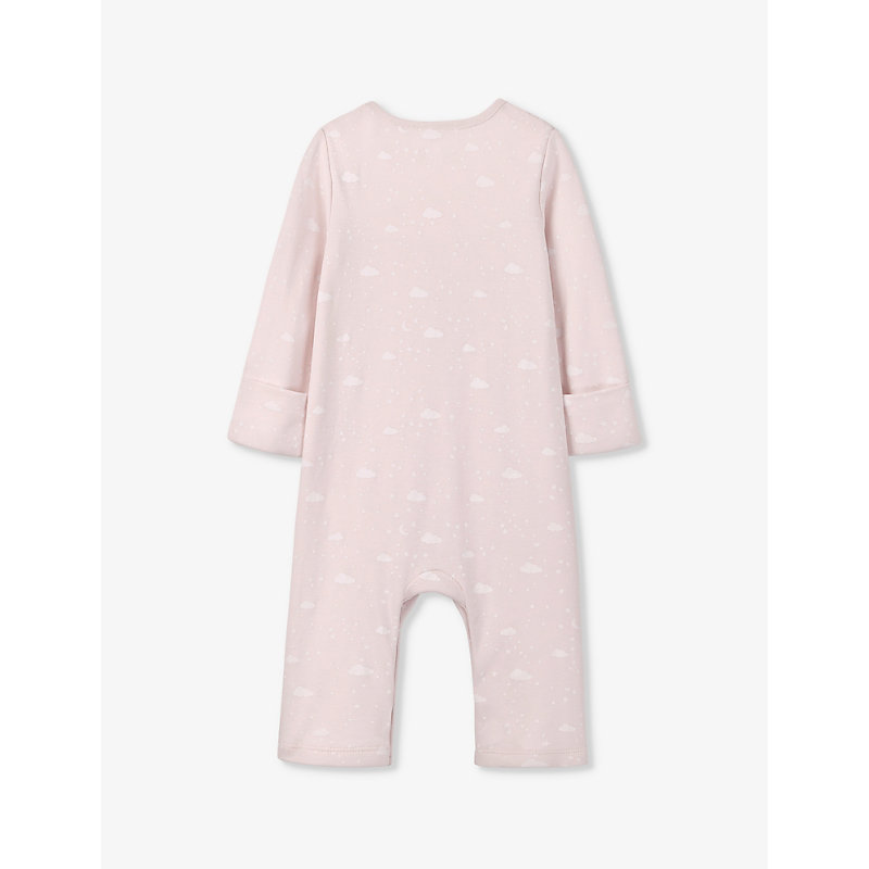 Shop The Little White Company Cloud-print Long-sleeve Organic-cotton Romper 0-24 Months In Rosebud