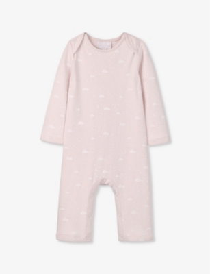 THE LITTLE WHITE COMPANY: Cloud-print long-sleeve organic-cotton romper 0-24 months