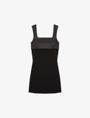 THE KOOPLES: Leather-yoke stretch-woven A-line mini dress