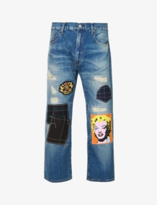 JUNYA WATANABE: Junya Watanabe MAN x Roy Lichtenstein graphic-patch cropped jeans