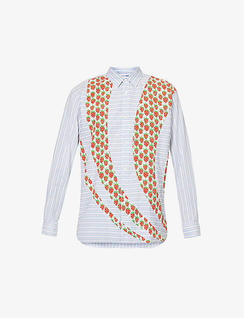 COMME DES GARCONS SHIRT: Strawberry-patterned collared cotton-poplin shirt