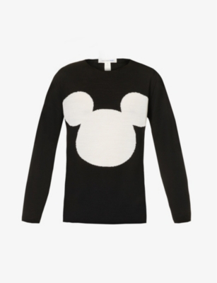 COMME DE GARCON SHIRT COMME DES GARCONS SHIRT MEN'S BLACK COMME DES GARÇONS SHIRT X DISNEY CONTRAST-BRANDED KNITTED JUMPER 65273693