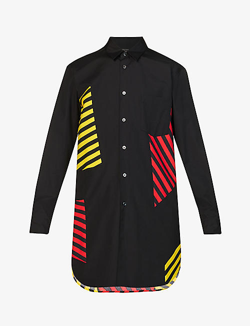 COMME DES GARCONS HOMME PLUS: Striped-panel pleated-cuff regular-fit cotton-poplin shirt