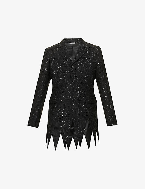 COMME DES GARCONS HOMME PLUS: Sequin-embellished cut-out hem regular-fit wool-blend jacket
