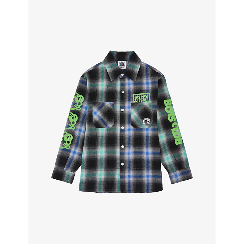 Billionaire Boys Club Kids' Log-print Checked Cotton-blend Shirt 6-12 Years In Blue / Green
