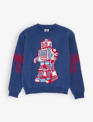 BILLIONAIRE BOYS CLUB：Walking Robot 嵌花棉质羊绒混纺毛衣 4-12 岁