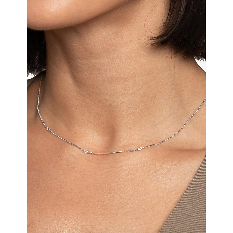 Shop Astrid & Miyu Navette Charm Sterling-silver And Cubic Zirconia Necklace In Rhodium