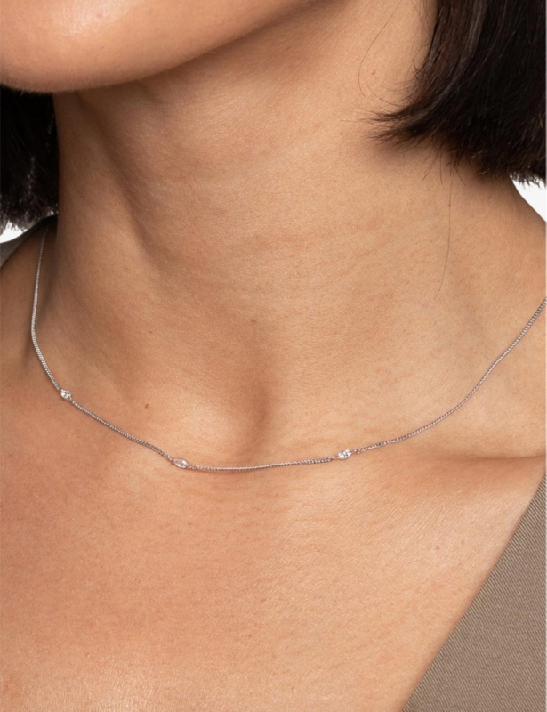 Navette charm sterling-silver and cubic zirconia necklace