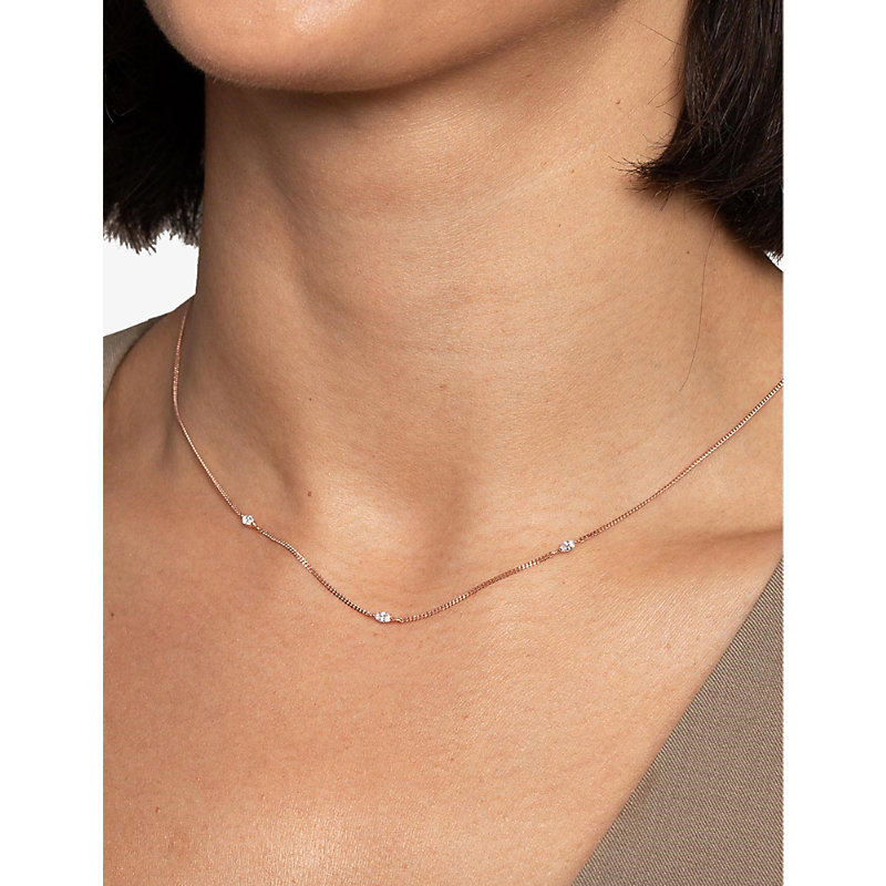Shop Astrid & Miyu Navette Charm 18ct Rose Gold-plated Sterling-silver And Cubic Zirconia Necklace