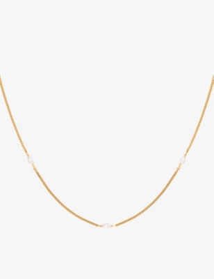 ASTRID & MIYU: Navette charm 18ct yellow gold-plated sterling-silver and cubic zirconia necklace