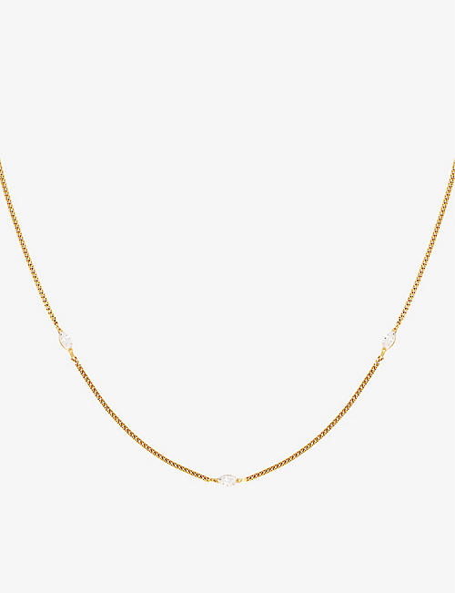 ASTRID & MIYU: Navette charm 18ct yellow gold-plated sterling-silver and cubic zirconia necklace