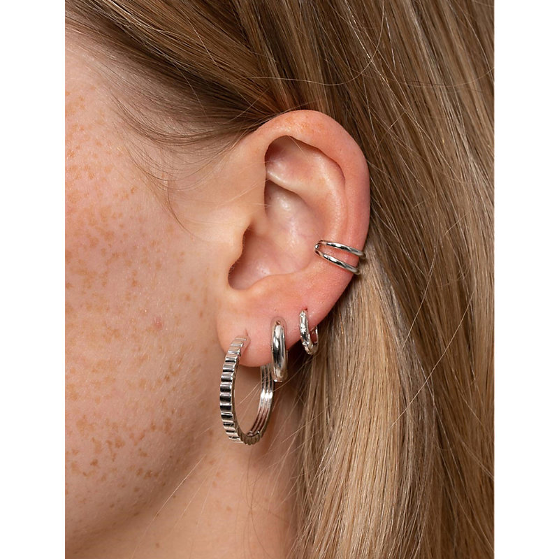Shop Astrid & Miyu Double-band 18ct Sterling-silver Single Cuff Earring In Rhodium