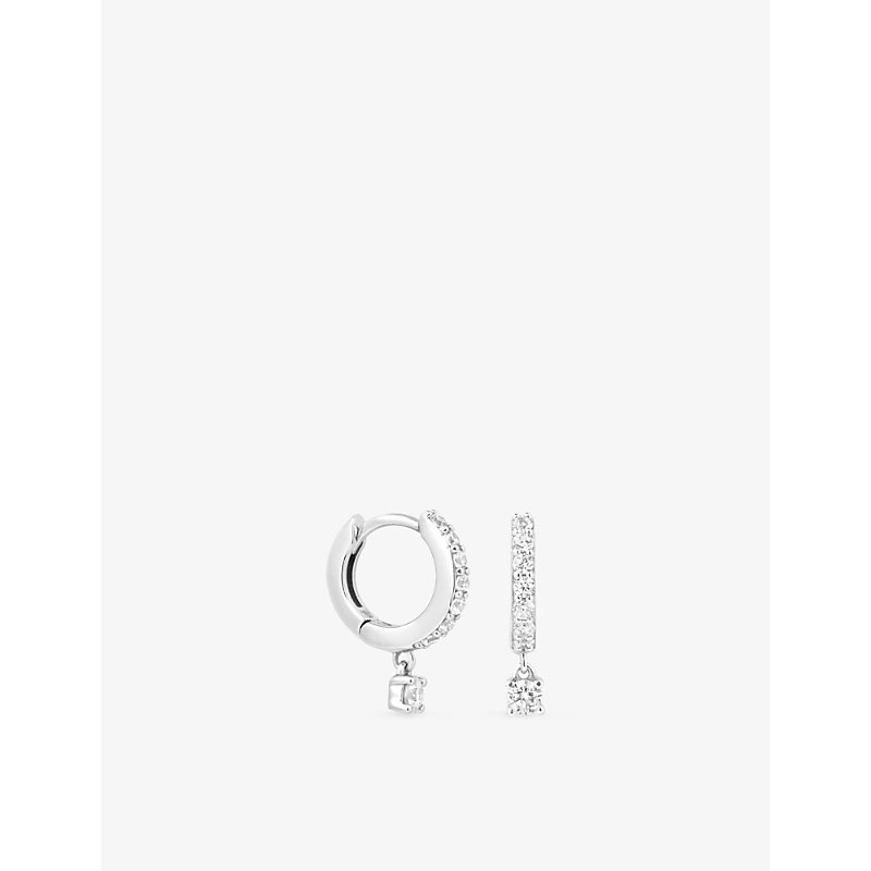 Astrid & Miyu Charm Sterling-silver And Cubic Zirconia Huggie Earrings In Rhodium
