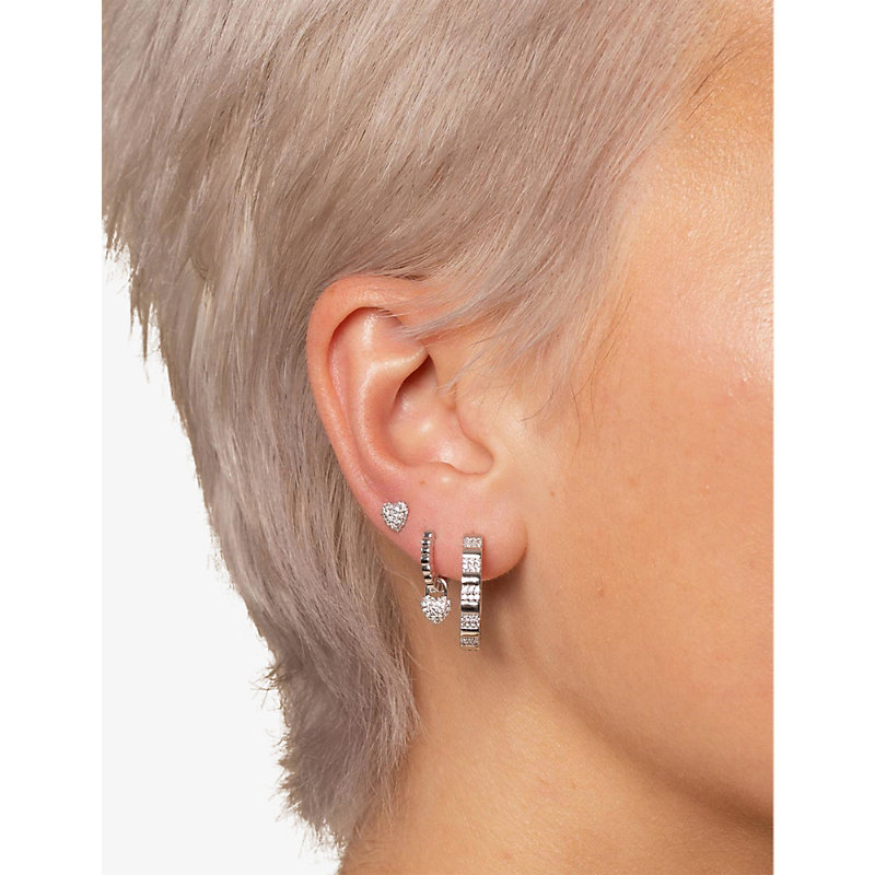 Shop Astrid & Miyu Women's Rhodium Heart Sterling-silver And Cubic Zirconia Stud Earrings