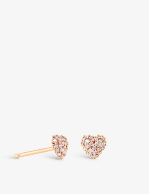Astrid & Miyu Heart 18ct Rose Gold-plated Sterling-silver And Cubic Zirconia Stud Earrings