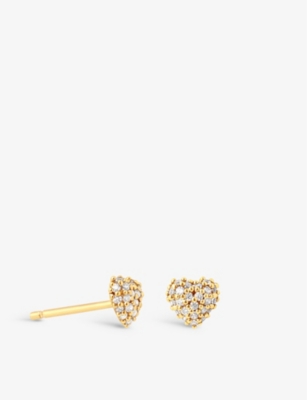 ASTRID & MIYU: Heart 18ct yellow gold-plated sterling-silver and cubic zirconia stud earrings