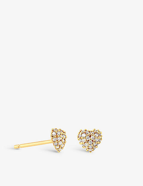 ASTRID & MIYU: Heart 18ct yellow gold-plated sterling-silver and cubic zirconia stud earrings