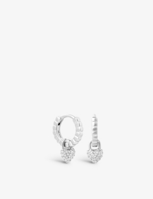 Astrid & Miyu Heart-charm Sterling-silver And Cubic Zirconia Huggie Earrings In Rhodium
