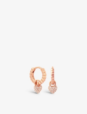 Astrid & Miyu Heart-charm 18ct Rose Gold-plated Sterling-silver And Cubic Zirconia Huggie Earrings