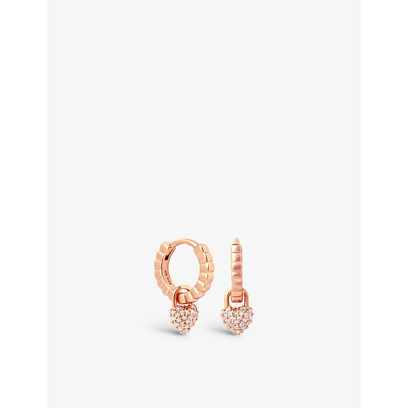 Astrid & Miyu Heart-charm 18ct Rose Gold-plated Sterling-silver And Cubic Zirconia Huggie Earrings