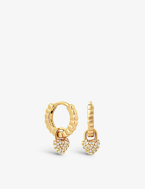 ASTRID & MIYU: Heart-charm 18ct yellow gold-plated sterling-silver and cubic zirconia huggie earrings