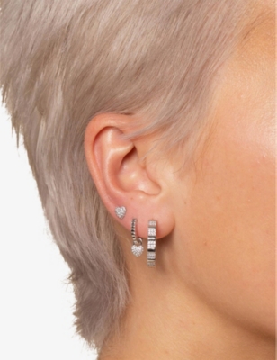Shop Astrid & Miyu Womens Rhodium Ridged Sterling-silver And Cubic Zirconia Hoop Earrings