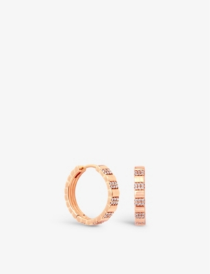 Astrid & Miyu Ridged 18ct Rose Gold-plated Sterling-silver And Cubic Zirconia Hoop Earrings