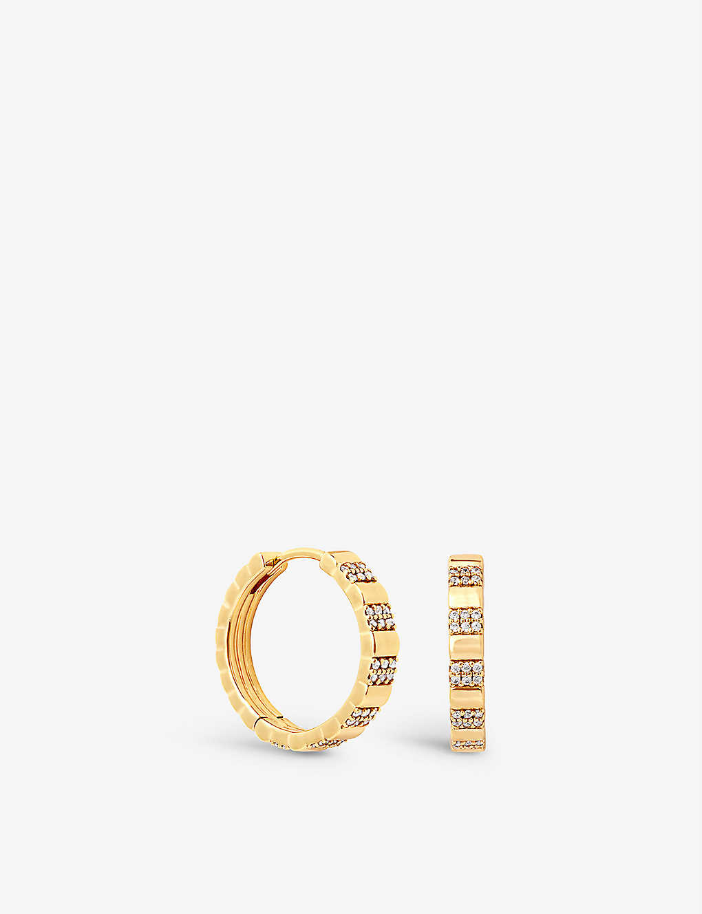 Astrid & Miyu Ridged 18ct Yellow Gold-plated Sterling-silver And Cubic Zirconia Hoop Earrings In 18ct Gold
