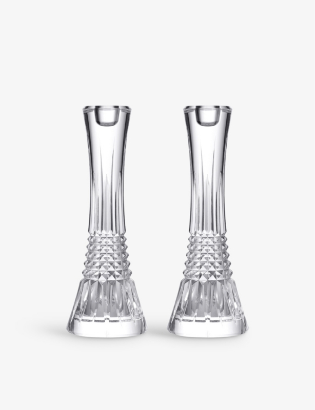 Lismore diamond-crystal candlesticks set of two