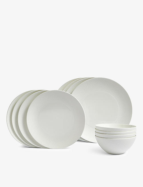 WEDGWOOD: Gio textured bone-china 12-piece dinnerware set